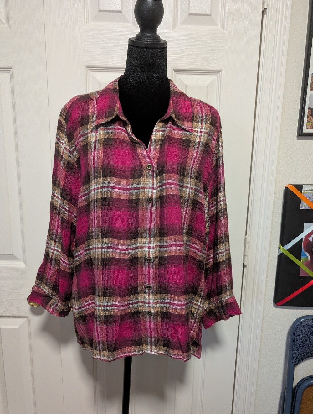 Allison Daley Pink Plaid Button-Down Shirt